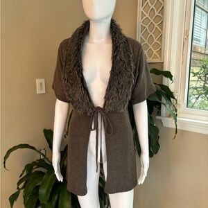 The Limited Brown Cardigan with Open Front and Plush Texture